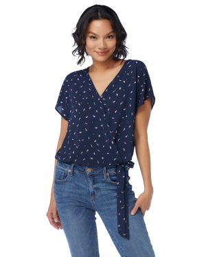 Printed Woven Short Sleeve Surplice Top