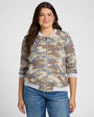 Plus Size Thermal Knit Camo Bomber Jacket