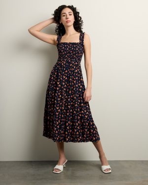 Watercolor Rose Slub Midi Dress