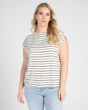 Plus Size Brentwood Boat Neck Stripe Top