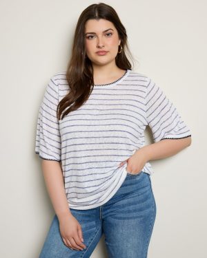 Plus Size Caty Elbow Sleeve Stitch Tee