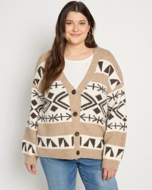 Plus Size Abstract Button Front Cardigan