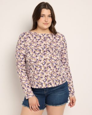 Plus Size Brushed DTY Boat Neck Long Sleeve Top