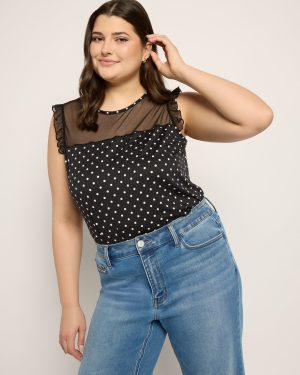 Plus Size Mesh Yoke Ruffle Top