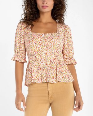 Ruffle Sleeve Square Neck Top