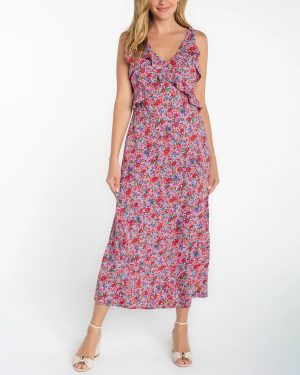 Sleeveless Ruffle Front Woven Maxi Dress