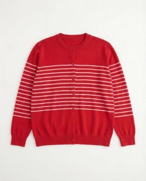 Plus Size Striped Knit Button Down Cardigan
