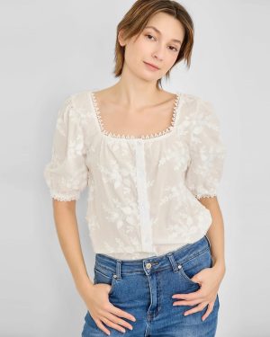 Embroidered Button Down Blouse