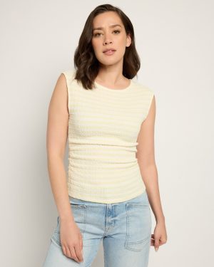 Sleeveless Stripe Top With Side Ruching