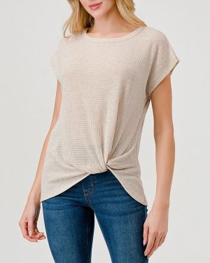 Textured Knit Twist Front Top